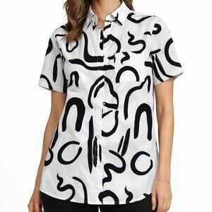 Kid Love Abstract Print Short Sleeve Button Front Shirt Medium
